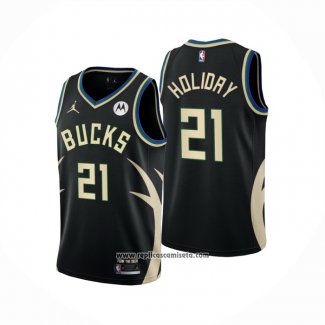 Camiseta Milwaukee Bucks Jrue Holiday #21 Statement 2022-23 Negro