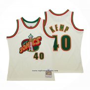 Camiseta Seattle SuperSonics Shawn Kemp #40 Mitchell & Ness Chainstitch Crema