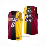 Camiseta Los Angeles Lakers Lebron James #6 23 2020 FMVP Heat Cavaliers Split Dual Number Rojo Oro