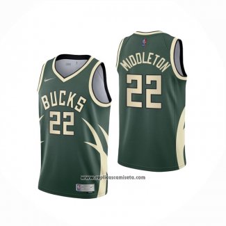 Camiseta Milwaukee Bucks Khris Middleton #22 Earned 2020-21 Verde