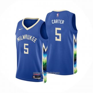 Camiseta Milwaukee Bucks Jevon Carter #5 Ciudad 2022-23 Azul