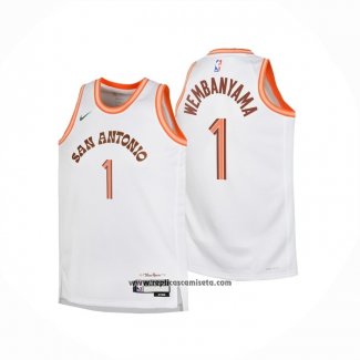 Camiseta Nino San Antonio Spurs Victor Wembanyama #1 Ciudad 2023-24 Blanco