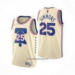 Camiseta Philadelphia 76ers Ben Simmons #25 Earned 2020-21 Crema