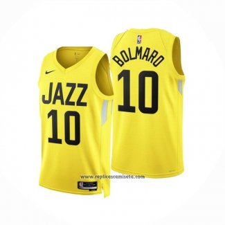 Camiseta Utah Jazz Leandro Bolmaro #10 Icon 2022-23 Amarillo