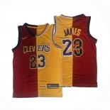 Camiseta Cleveland Cavaliers Los Angeles Lakers LeBron James #23 Split Rojo Amarillo