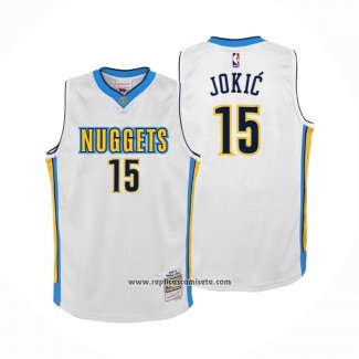 Camiseta Denver Nuggets Nikola Jokic NO 15 Mitchell & Ness 2016-17 Blanco