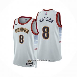 Camiseta Denver Nuggets Peyton Watson #8 Ciudad 2022-23 Blanco