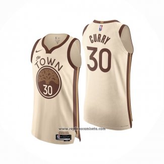 Camiseta Golden State Warriors Stephen Curry NO 30 Ciudad Authentic 2025-26 Crema