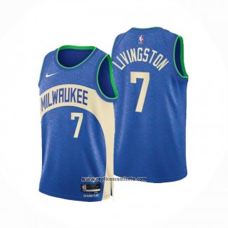 Camiseta Milwaukee Bucks Chris Livingston #7 Ciudad 2023-24 Azul