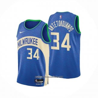 Camiseta Milwaukee Bucks Giannis Antetokounmpo #34 Ciudad 2023-24 Azul