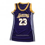 Camiseta Mujer Los Angeles Lakers Lebron James #23 Violeta