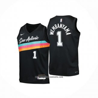 Camiseta Nino San Antonio Spurs Victor Wembanyama NO 1 Ciudad 2025-26 Negro
