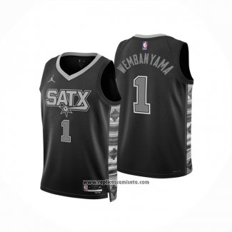 Camiseta Nino San Antonio Spurs Victor Wembanyama #1 Statement 2022-23 Negro