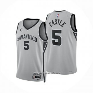 Camiseta San Antonio Spurs Stephon Castle NO 5 Statement 2025-26 Gris