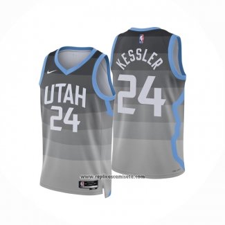 Camiseta Utah Jazz Walker Kessler NO 24 Ciudad 2025-26 Gris