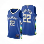 Camiseta Milwaukee Bucks Khris Middleton #22 Ciudad 2022-23 Azul