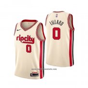 Camiseta Portland Trail Blazers Damian Lillard #0 Ciudad 2019-20 Crema