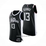 Camiseta Los Angeles Clippers Paul George #13 Ciudad 2020-21 Autentico Negro