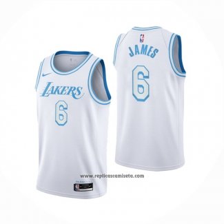 Camiseta Los Angeles Lakers LeBron James #6 Ciudad 2021-22 Blanco