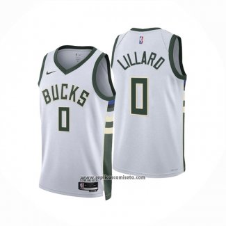 Camiseta Milwaukee Bucks Damian Lillard #0 Association 2022-23 Blanco