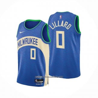 Camiseta Milwaukee Bucks Damian Lillard #0 Ciudad 2023-24 Azul