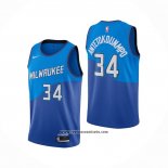 Camiseta Milwaukee Bucks Giannis Antetokounmpo #34 Ciudad 2020-21 Azul
