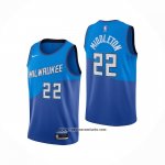 Camiseta Milwaukee Bucks Khris Middleton #22 Ciudad 2020-21 Azul