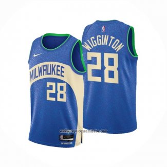 Camiseta Milwaukee Bucks Lindell Wigginton #28 Ciudad 2023-24 Azul