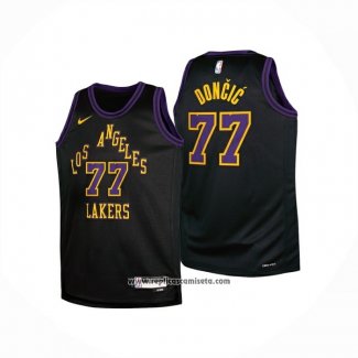 Camiseta Nino Los Angeles Lakers Luka Doncic NO 77 Ciudad 2025-26 Negro