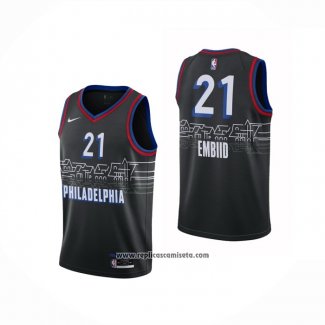 Camiseta Philadelphia 76ers Joel Embiid #21 Ciudad 2020-21 Negro