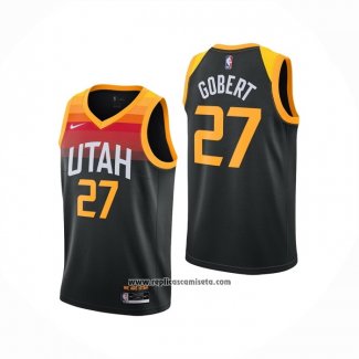 Camiseta Utah Jazz Rudy Gobert #27 Ciudad 2020-21 Negro