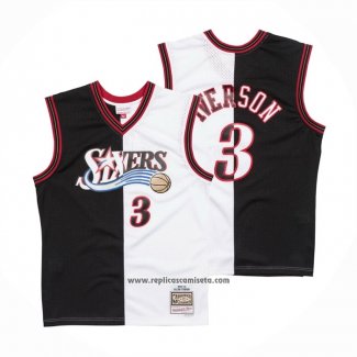 Camiseta Philadelphia 76ers Allen Iverson #3 Mitchell & Ness 2000-01 Split Negro Blanco