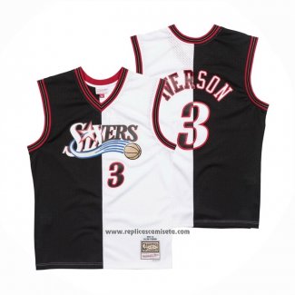 Camiseta Philadelphia 76ers Allen Iverson #3 Mitchell & Ness 2000-01 Split Negro Blanco