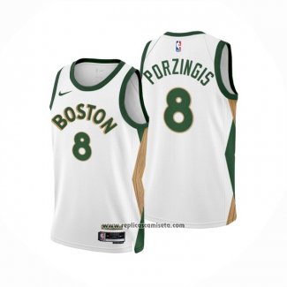 Camiseta Boston Celtics Kristaps Porzingis #8 Ciudad 2023-24 Blanco