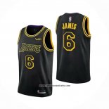 Camiseta Los Angeles Lakers LeBron James #6 Ciudad 2021-22 Negro