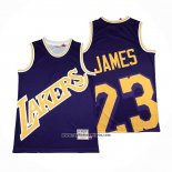 Camiseta Los Angeles Lakers Lebron James #23 Mitchell & Ness Big Face Violeta
