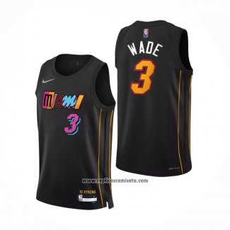 Camiseta Miami Heat Dwyane Wade #3 Ciudad 2021-22 Negro