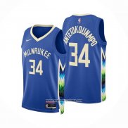 Camiseta Milwaukee Bucks Giannis Antetokounmpo #34 Ciudad 2022-23 Azul