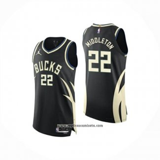 Camiseta Milwaukee Bucks Khris Middleton NO 22 Statement 2025-26 Negro