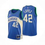 Camiseta Milwaukee Bucks Robin Lopez #42 Ciudad 2023-24 Azul