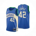 Camiseta Milwaukee Bucks Robin Lopez #42 Ciudad 2023-24 Azul