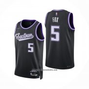 Camiseta Sacramento Kings De'Aaron Fox #5 Ciudad 2021-22 Negro