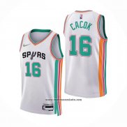 Camiseta San Antonio Spurs Devontae Cacok #16 Ciudad 2021-22 Blanco