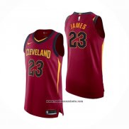 Camiseta Cleveland Cavaliers LeBron James #23 Icon Autentico Rojo