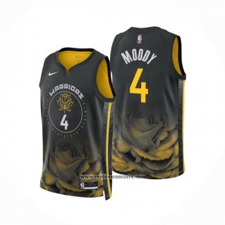 Camiseta Golden State Warriors Moses Moody #4 Ciudad 2022-23 Negro