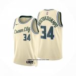 Camiseta Milwaukee Bucks Giannis Antetokounmpo NO 34 Ciudad 2025-26 Crema
