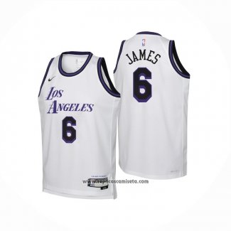 Camiseta Nino Los Angeles Lakers LeBron James #6 Ciudad 2022-23 Blanco