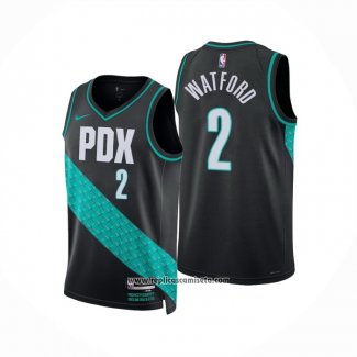 Camiseta Portland Trail Blazers Trendon Watford #2 Ciudad 2022-23 Negro