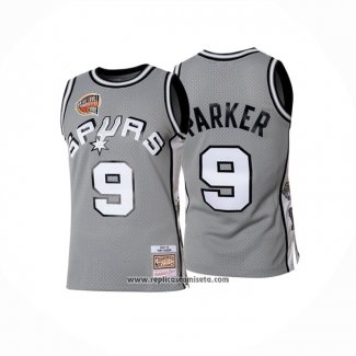 Camiseta San Antonio Spurs Tony Parker #9 Hall Of Fame Mitchell & Ness 2001 Gris