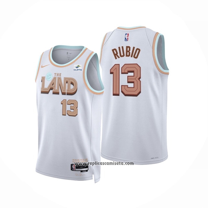 Personas mayores Trasplante Abrumador Camiseta Cleveland Cavaliers Ricky Rubio #13 Ciudad 2022-23 Blanco